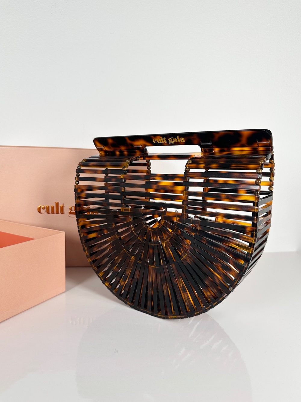 Cult Gaia Ark Tortoise Acrylic Top Handle Bag